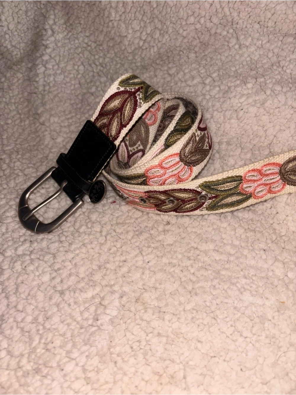 Embroidered Floral Canvas Belt Cream Boho Cottagecore Adjustable